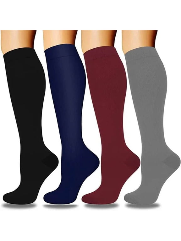 Women's Cotton Knee-High Socks Size M Blue 4-Pack, Soft Moisture-Wicking & Non-Slip, Supportive for Nurses/Everyday Standing, Comfortable for Leg Pressure Relief