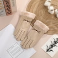 thumbnail image 1 of absanyy Women's Cute Cat Embroidered Thermal Winter Gloves with Furry Cuff - Khaki - Free Size, Soft Polyester, Warm for Daily Use, 1 of 2