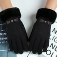 thumbnail image 1 of absanyy Women's Cute Cat Embroidery Gloves with Fluffy Cuffs - Warm Winter Accessories, Black, Free Size (One Size Fits Most), 1 of 2