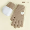 thumbnail image 1 of absanyy Women's Cute Fleece-Lined Touchscreen Winter Gloves with Heart Print, Free Size, Khaki - Warm & Stylish for Daily Commute & School, 1 of 3