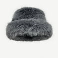 thumbnail image 1 of absanyy Women's Faux Fur Bucket Hat, Plush Wide Brim Winter Fall Hat - Dark Gray, Free Size, Trendy Vegan Cruelty-Free, 1 of 2