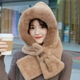 thumbnail image 1 of absanyy Women's Faux Fur Hooded Scarf - Khaki, Size M, Warm Windproof, All-in-One with Bow Accent, Cute Cozy Winter Accessory, 1 of 3