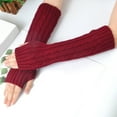 thumbnail image 1 of absanyy Women's Fingerless Arm Warmers - Cozy Acrylic Cable Knit, Long Length, Wine Color, One Size Fits Most - Ideal for Fall Winter, Office & Outdoor, 1 of 3