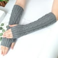 thumbnail image 1 of absanyy Women's Fingerless Cable Knit Arm Warmers, Dark Gray, Free Size - Long Length Soft Acrylic, Cozy Warm for Office, Fall Winter Outdoor, Stylish Vintage Design, 1 of 3