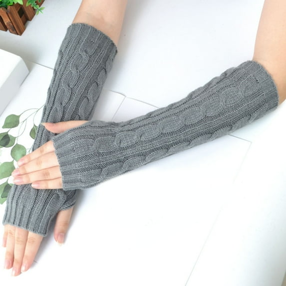 absanyy Women's Fingerless Cable Knit Arm Warmers, Dark Gray, Free Size - Long Length Soft Acrylic, Cozy Warm for Office, Fall Winter Outdoor, Stylish Vintage Design
