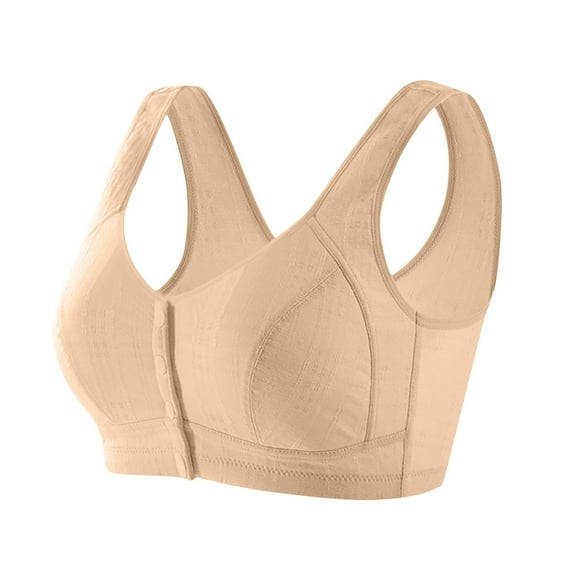 absanyy Women's Front Closure Wireless Bra - Breathable Cotton, Wide Straps, Racerback, Everyday Comfort - Beige, Size L