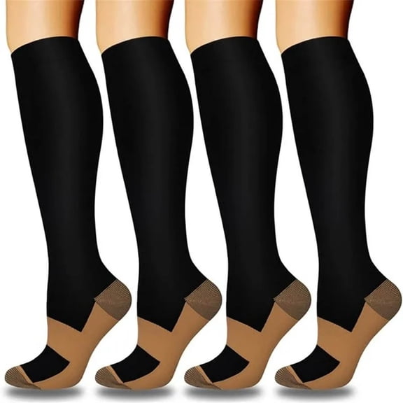absanyy Women's Graduated Compression Socks - Cotton Knee High, 4 Pairs Black (Size M) | Relief Leg Fatigue, Fit Nurses, Athletes & Travel All-Day Wear