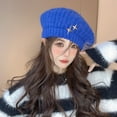 thumbnail image 1 of absanyy Women's Metallic Star Beret - Acrylic Warm Fall Winter Blue, Free Size, Ribbed Trendy Fashion Accessory, 1 of 3