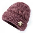 thumbnail image 1 of absanyy Women's Pink Acrylic Cable Knit Beanie with Flower Brooch - Free Size, Warm Lightweight, Machine Washable Winter Accessory for Ladies, 1 of 3