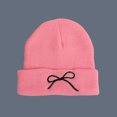 thumbnail image 1 of absanyy Women's Pink Beanie - Size M, with Bow Embroidery, Warm Stretchy Cuffed for Fall Winter, Stylish Casual Headwear, 1 of 3
