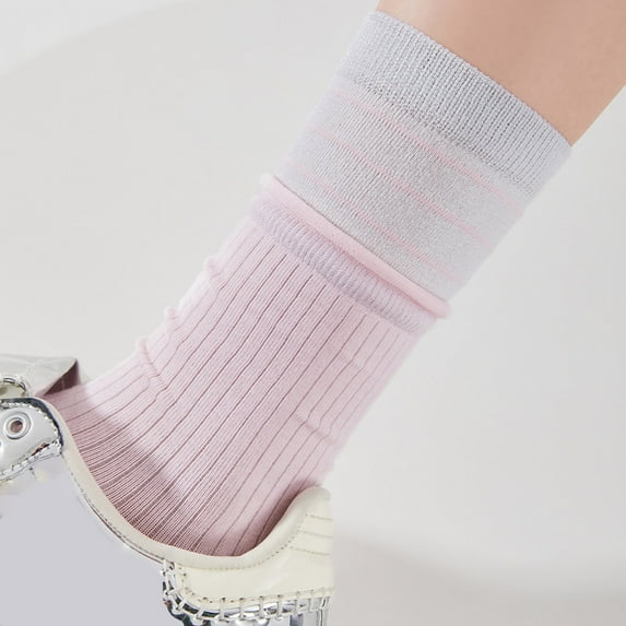absanyy Women's Pink Cotton Everyday Socks - Soft Breathable Ribbed with Cross-Color Cuff, One Size Fits Most (Free Size), 1 Pair for Home/School/Casual Wear