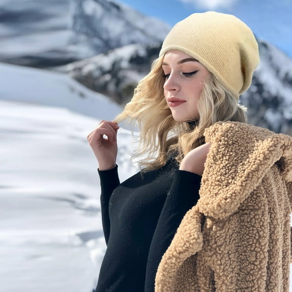 absanyy Women's Slouchy Wool Beanie - Warm, Breathable, Beige Color, One Size (Free Size) - Winter Fashion for Everyday & Outdoor Wear