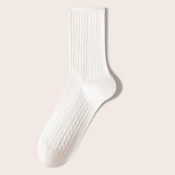 Zunfeo Women's Soft Breathable Cotton Cable Knit Everyday Socks - White, Free Size (One Size Fits Most), Ideal for Office/Home/Casual Wear