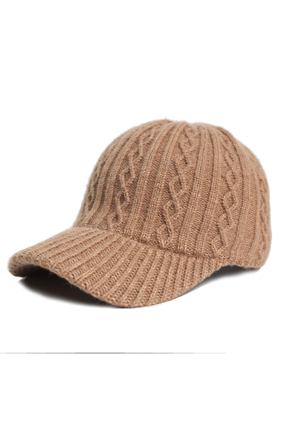 Women's Stretchy Cable Knit Baseball Cap - Coffee, Free Size, Warm for Fall Winter, Multi-Functional Textured Everyday Wear