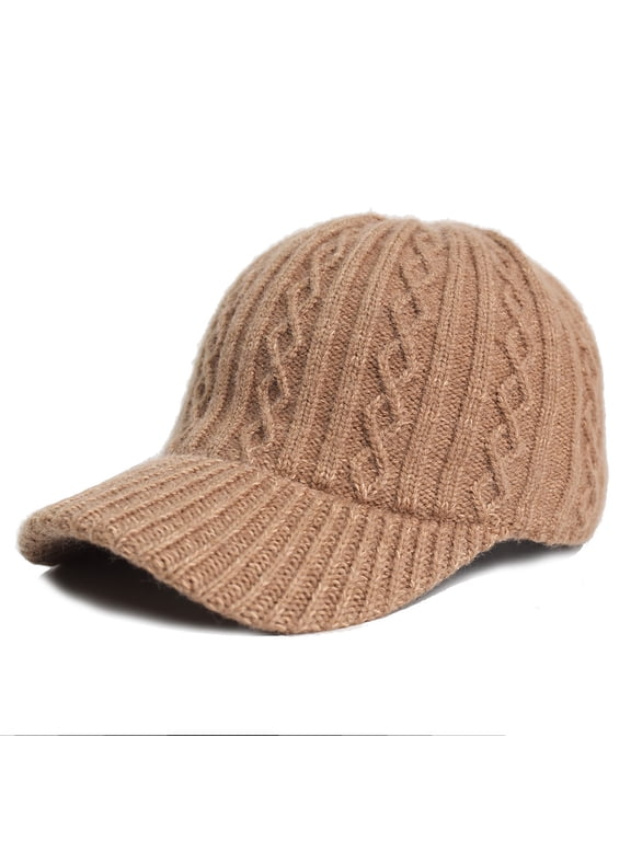 Women's Stretchy Cable Knit Baseball Cap - Coffee, Free Size, Warm for Fall Winter, Multi-Functional Textured Everyday Wear