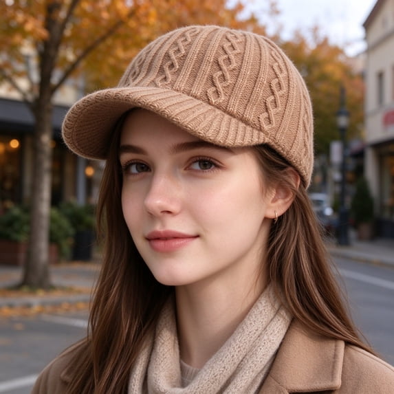 VONCOS Women Cable Knit Baseball Cap for Women Thick Warm Fall Winter Knitted Hat with Adjustable Strap for Daily Outdoor Use