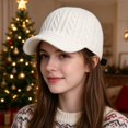 thumbnail image 1 of VONCOS Women Cable Knit Baseball Cap for Women Thick Warm Fall Winter Knitted Hat with Adjustable Strap for Daily Outdoor Use, 1 of 4