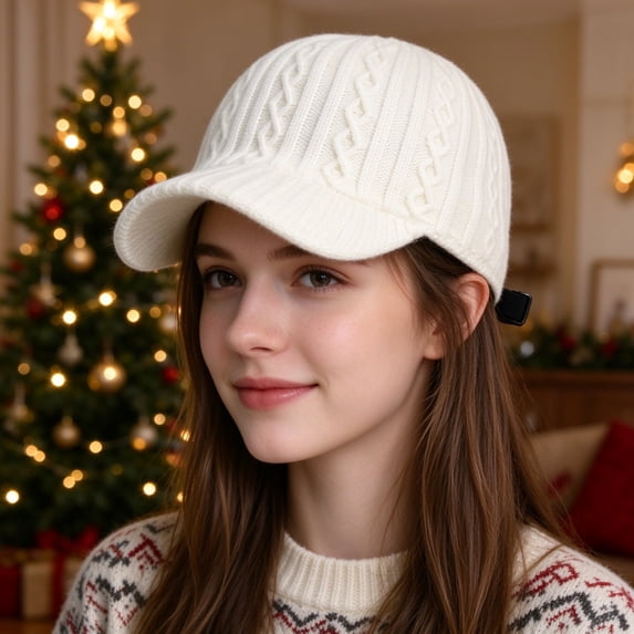 VONCOS Women Cable Knit Baseball Cap for Women Thick Warm Fall Winter Knitted Hat with Adjustable Strap for Daily Outdoor Use