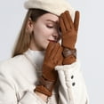 thumbnail image 1 of absanyy Women's Stylish Faux Suede Gloves with Bow Accent - Brown, One Size Fits Most, Warm for Fall Winter Cold Weather, 1 of 6
