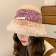 thumbnail image 1 of absanyy Women's Stylish Winter Bucket Hat - Purple, Free Size - Warm Fuzzy Brim, Two-Tone Knitted Stretchable for Fall & Cold Weather, 1 of 5