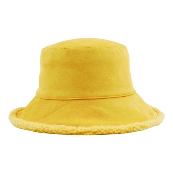 absanyy Women's Trendy Fleece Trim Bucket Hat - Sun Protection & Warm, Free Size, Yellow