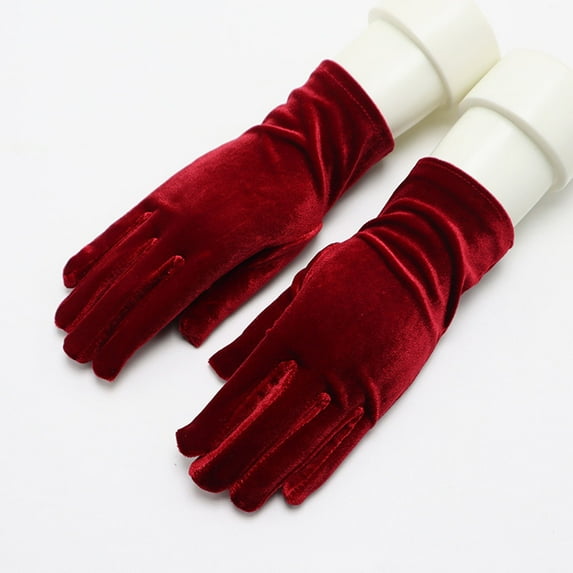 absanyy Women's Velvet Gloves - Wine Color, Free Size, Vintage Formal Evening Winter Costume Accessory for Parties Weddings