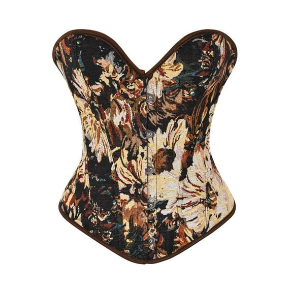 absanyy Women's Vintage Floral Corset Top - Sweetheart Neckline, Polyester, Waist Cinching, Retro Styling for Everyday & Cosplay