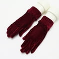thumbnail image 1 of absanyy Women's Vintage Inspired Ruffled Cuff Velvet Gloves - Wine Color, One Size Fits Most, Warm for Fall Winter & Holiday Parties, 1 of 3
