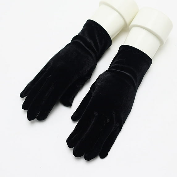 absanyy Women's Vintage Velvet Gloves - Black, Free Size - 1920s Gatsby, Formal Events, Halloween Costume, Winter Warm Accessory
