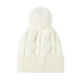 thumbnail image 1 of absanyy Women's Warm Acrylic Cable Knit Pom Pom Beanie - Free Size, White - Winter Fashion Headwear, 1 of 2