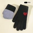 thumbnail image 1 of absanyy Women's Warm Winter Gloves with Heart Pattern, Touch Screen Compatible, Soft Polyester, Free Size, Black - Cute & Stylish for Daily Use, 1 of 4