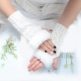 thumbnail image 1 of absanyy Women's White Fingerless Gloves - Acrylic with Faux Fur Cuffs, Warm Stylish Knitted, One Size Fits Most for Typing, Commuting & Daily Use, 1 of 3