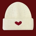 thumbnail image 1 of absanyy Women's White Heart Embroidered Beanie - Stretchy Polyester, Free Size, Warm Ribbed Cuff, Trendy Winter Accessory, 1 of 3