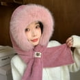 thumbnail image 1 of absanyy Women's Winter 2-in-1 Hat Scarf Set - Pink, Cute Faux Fur Trim, Teddy Bear Emblem, Cozy Polyester, Free Size, 1 of 2