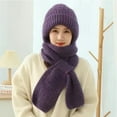 thumbnail image 1 of absanyy Women's Winter Acrylic Hat & Scarf Set, Fleece Lined Warm All-in-One Ribbed Knit, One Size Fits All, Machine Washable - Purple, 1 of 2