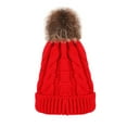 thumbnail image 1 of absanyy Women's Winter Beanie - Cable Knit with Faux Fur Pom Pom, Warm Acrylic, Stretchy Free Size, Red, 1 of 2