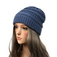 thumbnail image 1 of absanyy Women's Winter Beanie, Dark Blue Slouchy Ribbed, Lightweight Warm, Free Size Fits Most, Machine Washable Itch-Free, 1 of 2
