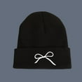 thumbnail image 1 of absanyy Women's Winter Beanie with Bow Embroidery -Trendy Stretchy Knit, Size M, Black - Cute Fall Cold Weather Hat, 1 of 3