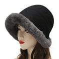 thumbnail image 1 of absanyy Women's Winter Bucket Hat - Warm Polyester with Faux Fur Trim, Black, Free Size, Stylish for Daily Use & Cold Weather, Comfortable for Commuting, 1 of 2