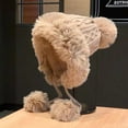thumbnail image 1 of absanyy Women's Winter Hat, Knitted Polyester Warm with Fur Lined Ear Flaps & Pom Pom, Stylish, Free Size, Khaki, 1 of 3