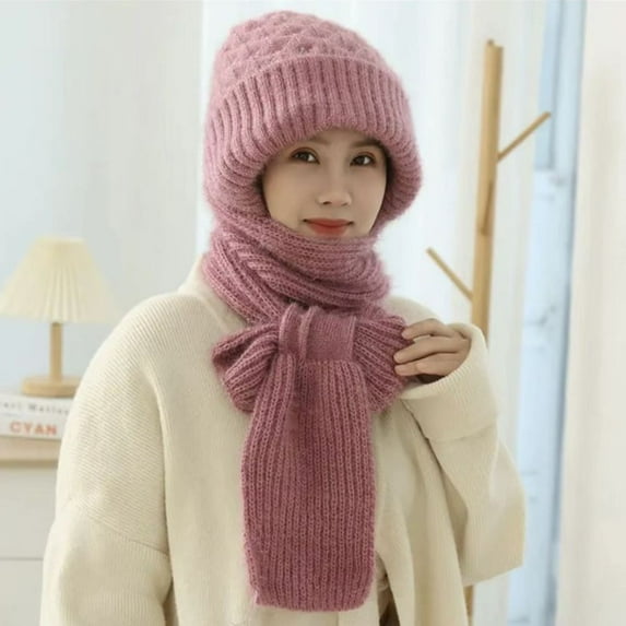absanyy Women's Winter Hat Scarf Set - Acrylic Fleece Lined, Free Size, Pink - Warm Cozy for Daily Commute & Outdoor Use
