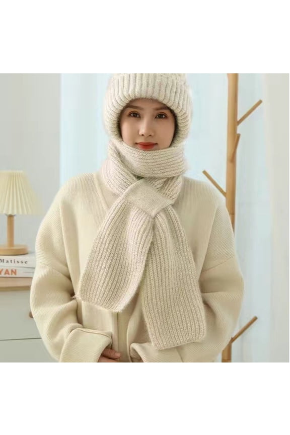 Women's Winter Hat and Scarf Set - 2-in-1 Fleece Lined Acrylic Knit, One Size Fits All, Beige, Warm for Cold Weather