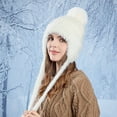 thumbnail image 1 of absanyy Women's Winter Hat with Pom Pom & Ear Flaps - Warm Stretchy Nylon Spandex, Cute Trendy, Free Size, White, 1 of 4