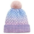 thumbnail image 1 of absanyy Women's Winter Knitted Cotton Beanie - Purple Ombre with Pom Pom, Size M - Soft, Warm for Daily & Outdoor Wear, 1 of 2