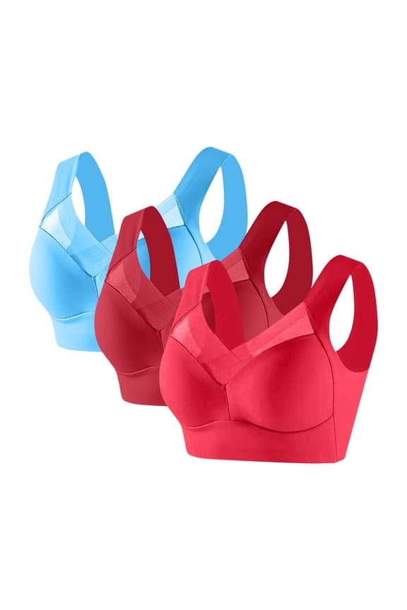 Women's Wireless Comfort Bralette - 3 Pack, Racerback Wide Strap, Plus Size Up to 5XL, Red, L - Everyday Lounge Workout Wear