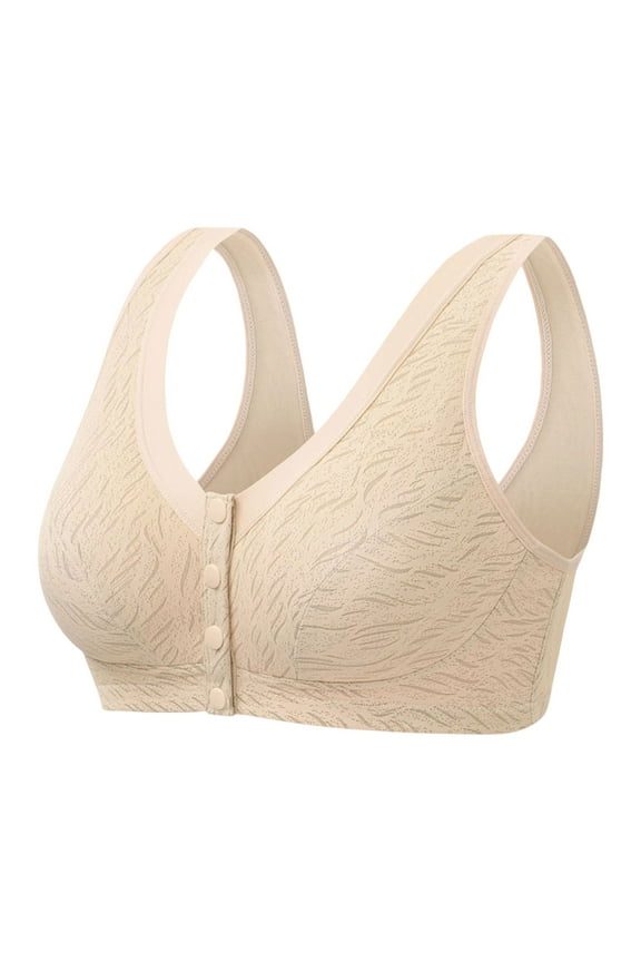 Women's XL Wireless Front Closure Bra - Beige Cotton Adaptive Bra for Post-Surgical, Comfortable Daily & Sleep Wear with Wide Straps