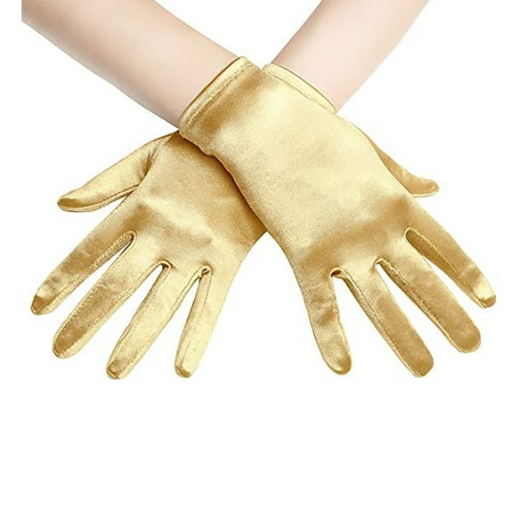 absanyy Women's Yellow Satin Gloves - One Size Fits Most, Vintage Formal for Weddings, Proms, Cosplay & Daily Elegance