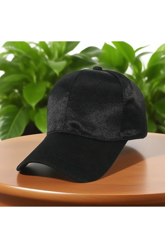 Womens Black Satin Baseball Cap - Adjustable Strap, Sun Protection Visor, Soft Smooth Fabric for Casual Daily Styling,Size Free Size