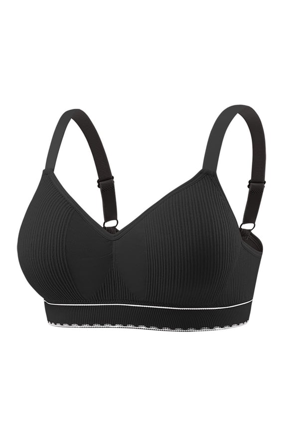 absanyy Womens Everyday Wireless Comfort Bra - Breathable Stretchy Fabric, Seamless Wide Band, Adjustable Straps, Maternity Postpartum Support Bra, Black, Size 36