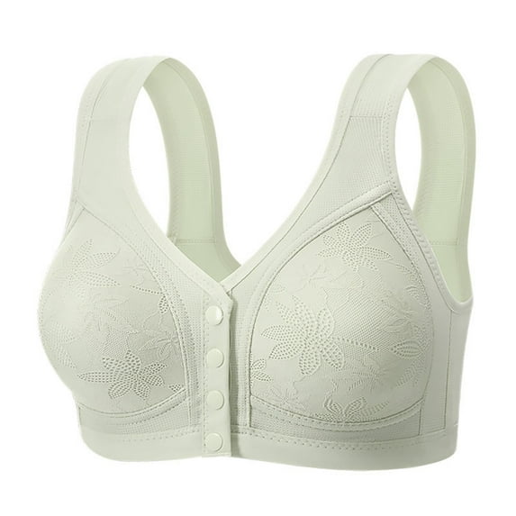 absanyy Womens Front Closure Plus Size Bra - Size 42 Green, Wide Strap Nursing Post-Surgery Soft Breathable Lace Easy to Wear Comfortable